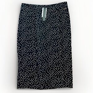 T TAHARI Midi Pencil Skirt Size S Black White Polka Dot Slit Leg Tummy Control